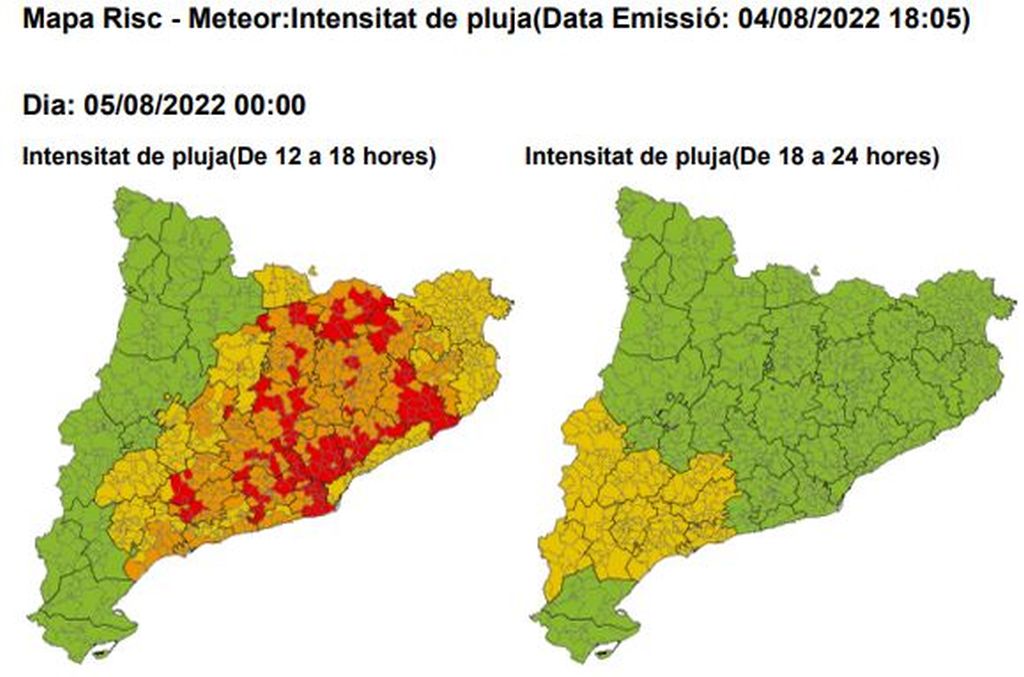 Protecció Civil de la Generalitat ha activat l’alerta del Pla INUNCAT per la previsió de pluges intenses 